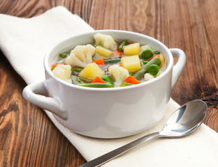 Delicious diet vegetarian soup on the table