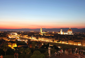 Scenic view of Florence after sunset from Piazzale Michelangelo