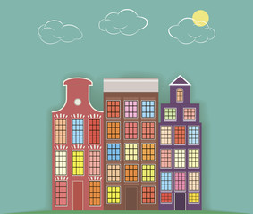 Fototapeta premium Original illustration, three paper houses on a light background.