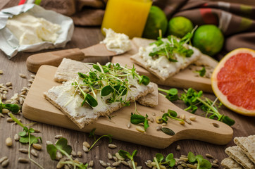 Healthy breakfast, Crispbread with organic cream cheese