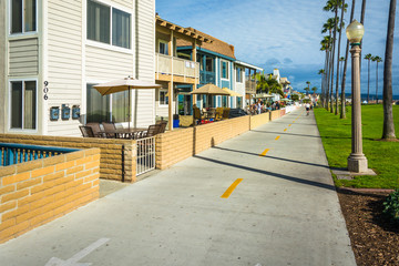 Houses along a bike path in Newport Beach, California.