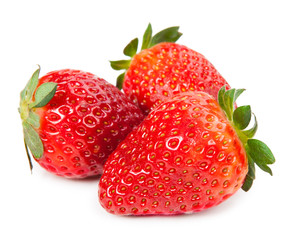Ripe red strawberries on white background isolated