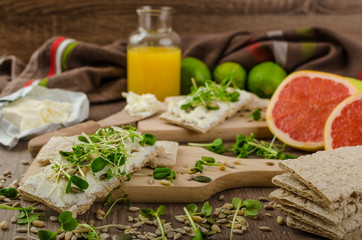 Healthy breakfast, Crispbread with organic cream cheese