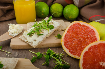 Healthy breakfast, Crispbread with organic cream cheese
