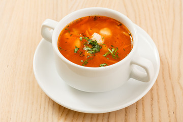 tomato soup with vegetables and meat