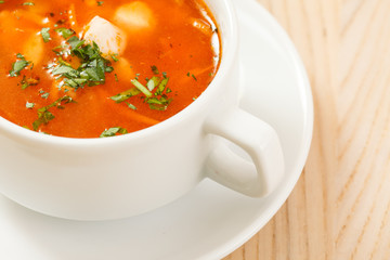 tomato soup with vegetables and meat