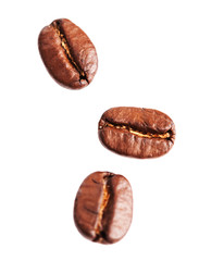Collection of Roasted Coffee Beans isolated on white background.