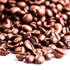 Brown coffee beans  Isolated On White Background. Roasted coffee