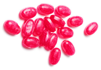 Sweet Red Hard  Candies Isolated On White Background close up.