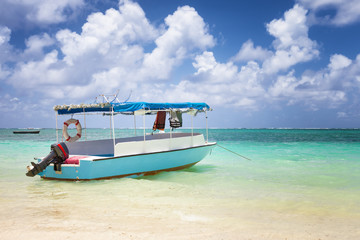 sub charter boat on the sea in mautitius tropical island