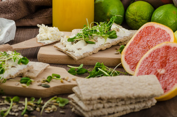Healthy breakfast, Crispbread with organic cream cheese