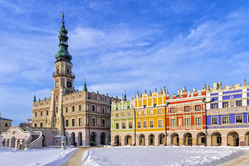 Fototapeta premium The main market square in the old town of Zamosc. It is on the U