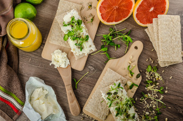 Healthy breakfast, Crispbread with organic cream cheese