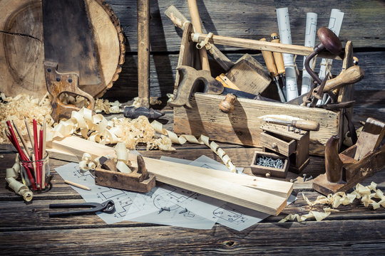Old carpentry workshop with tools