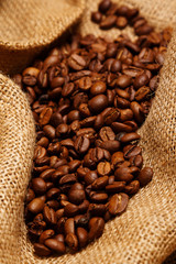Coffee beans on sackcloth