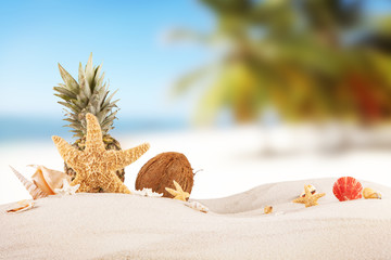 Sandy beach with blank paper for text