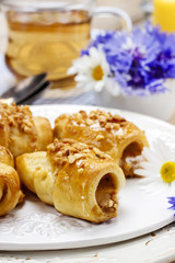 Tasty breakfast: buns with caramel filling