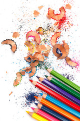Naklejka premium Multicolored pencils and shavings