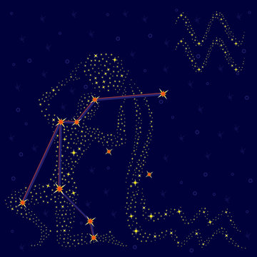 Zodiac sign Aquarius over starry sky