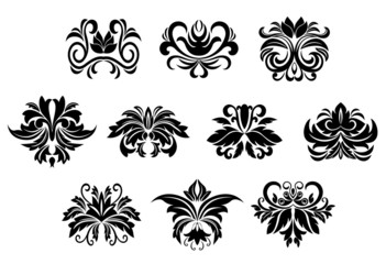 Floral design elements with leaves scrolls