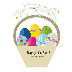 Happy easter egg basket greeting card vector