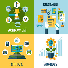 Flat concept of business, office, achievement, savings