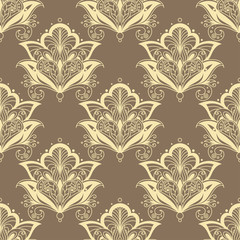 Contoured persian flowers vintage seamless pattern