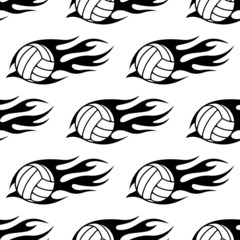 Volleyball ball with tribal flames seamless pattern