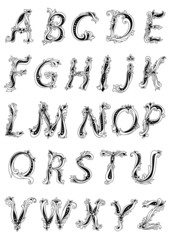 Flowers outlined alphabet with floral ornament