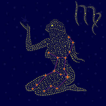 Zodiac sign Virgo over starry sky