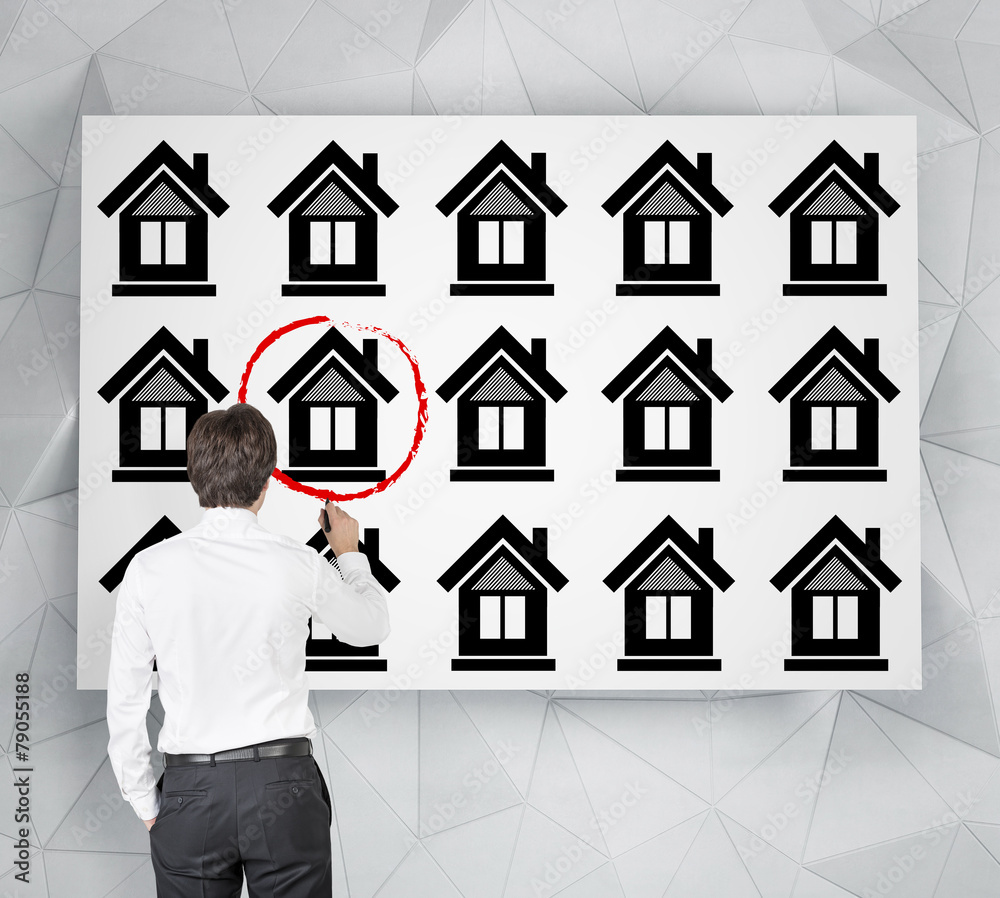 Poster businessman drawing house