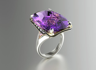Ring with Diamond. Jewelry background. Amethyst