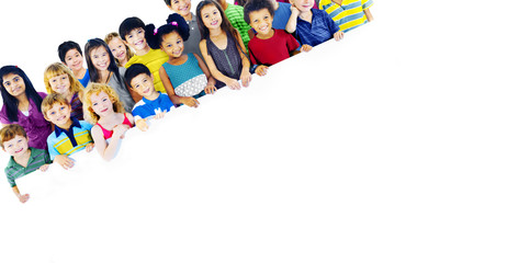 Multi-Ethnic Group Children Holding Banner Concept
