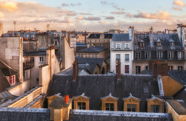 Paris rooftops in the historic heart of the city. Romantic view - obrazy, fototapety, plakaty