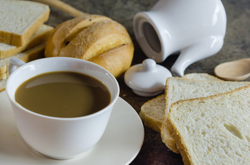 hot coffee and bread
