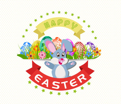 Easter card with eggs and rabbit