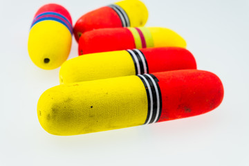 Fishing floats on a white background