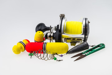 fishing tackle on white background