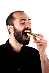 Man eating cake