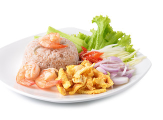Thai shrimp fried rice serves on the dish