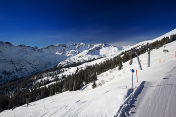 View to Ski slopes on the top of Fellhorn Ski resort, Germany