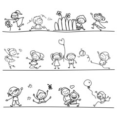 hand drawing cartoon happy kids