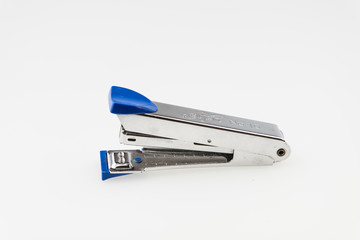 blue stapler on a white background
