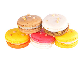 Colorful French Macarons on the white background