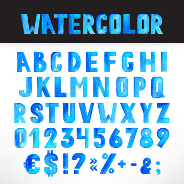 Watercolor blue alphabet