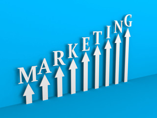 MARKETING Arrows Rising Chart on Blue Background. Business Succe