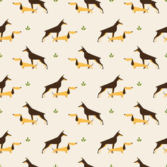 Obraz na płótnie Canvas dachshund and doberman dog pattern