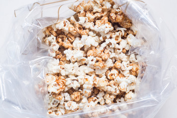 caramel popcorn in plastic bags