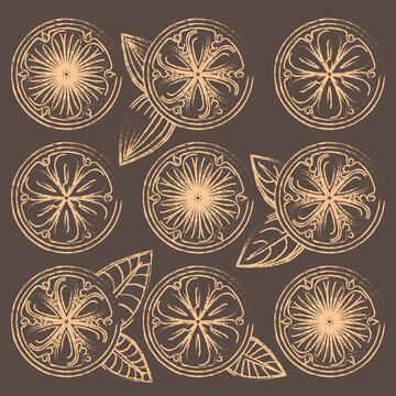 Decorative vector oranges, lemons and limes in vintage style