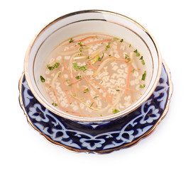 Delicious veal stew soup with meat and vegetables